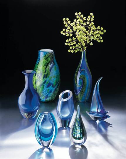 12.5" Blue Sailboat Art Glass Statue